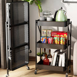 SOGA 3 Tier Steel Foldable Kitchen Cart Black - Image 03