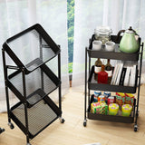 SOGA 3 Tier Steel Foldable Kitchen Cart Black - Image 04