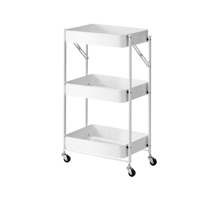 SOGA 3 Tier Steel Foldable Kitchen Cart White - Image 01