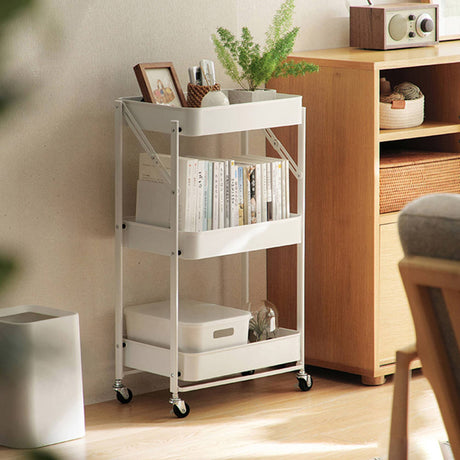 SOGA 3 Tier Steel Foldable Kitchen Cart White - Image 02