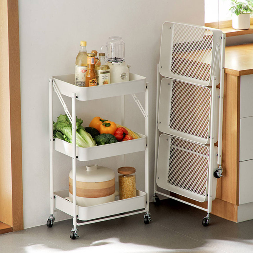 SOGA 3 Tier Steel Foldable Kitchen Cart White - Image 03