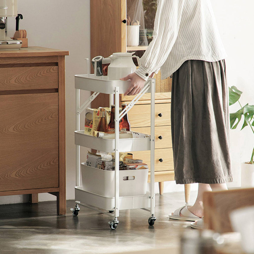 SOGA 3 Tier Steel Foldable Kitchen Cart White - Image 04