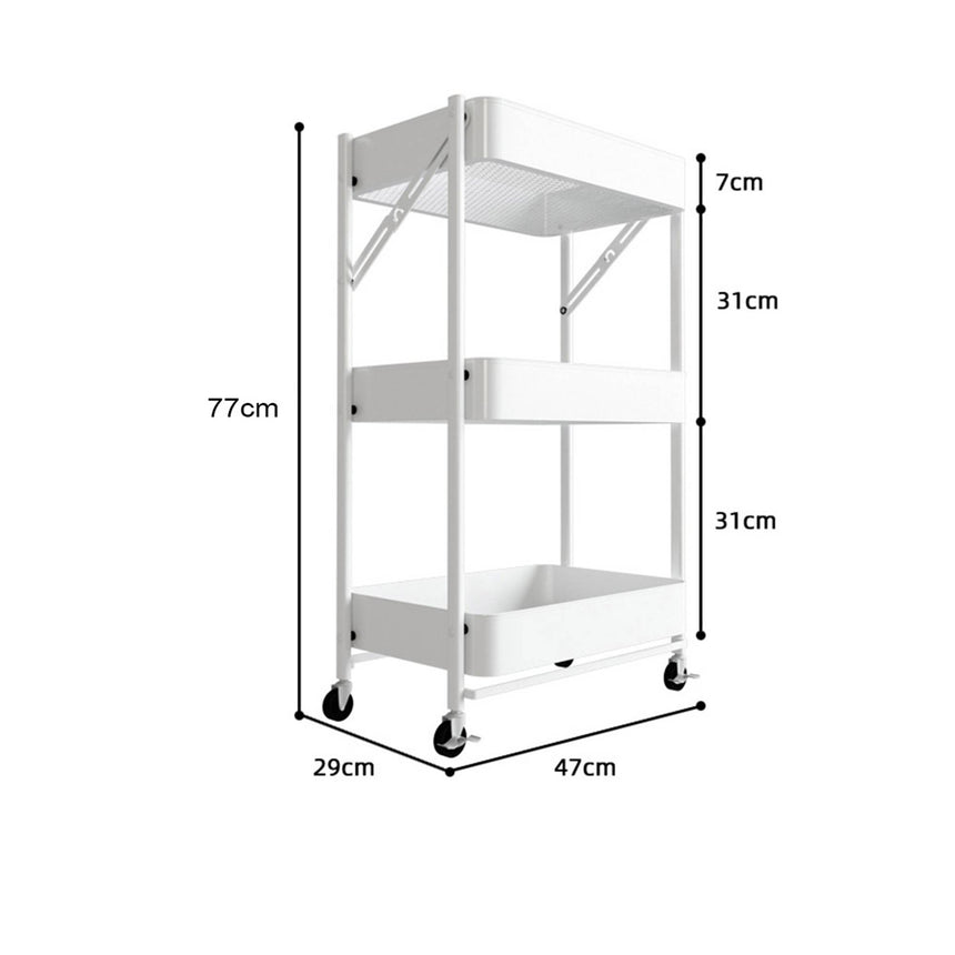 SOGA 3 Tier Steel Foldable Kitchen Cart White - Image 06