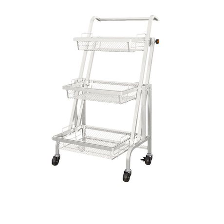 SOGA 3 Tier Steel Mesh Adjustable Kitchen Cart White - Image 01