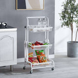 SOGA 3 Tier Steel Mesh Adjustable Kitchen Cart White - Image 04