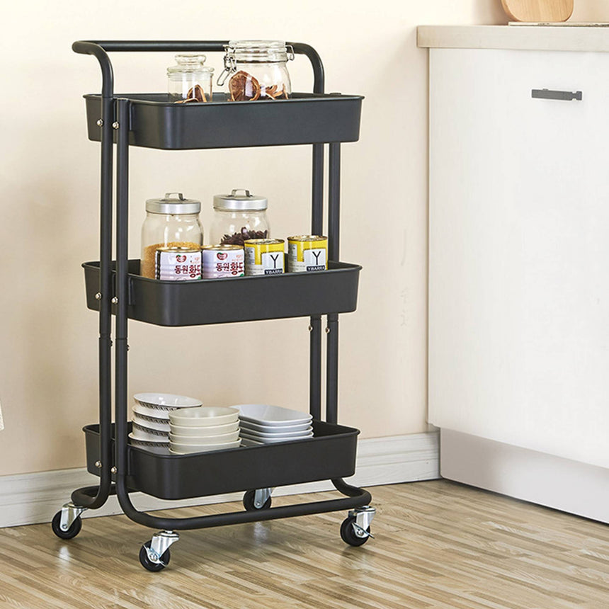 SOGA 3 Tier Steel Movable Kitchen Cart Black - Image 02