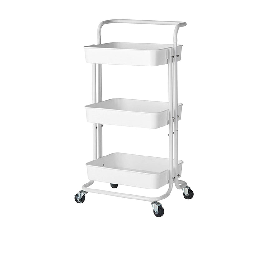 SOGA 3 Tier Steel Movable Kitchen Cart White - Image 01