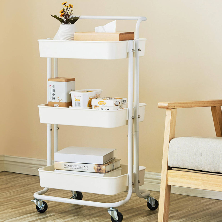 SOGA 3 Tier Steel Movable Kitchen Cart White - Image 03