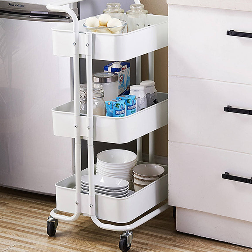 SOGA 3 Tier Steel Movable Kitchen Cart White - Image 04