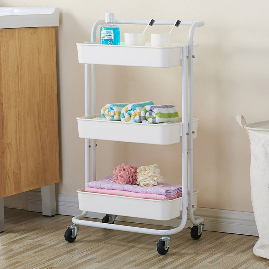 SOGA 3 Tier Steel Movable Kitchen Cart White - Image 05