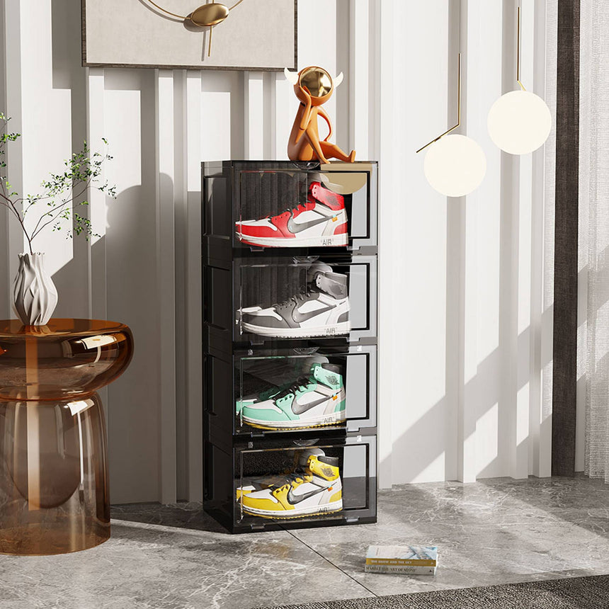 SOGA 4 Tier Shoe Organiser with Magnetic Door Black - Image 02