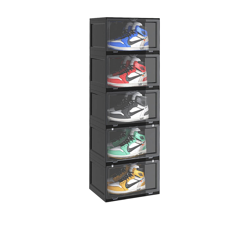 SOGA 5 Tier Shoe Organiser with Magnetic Door Black - Image 01