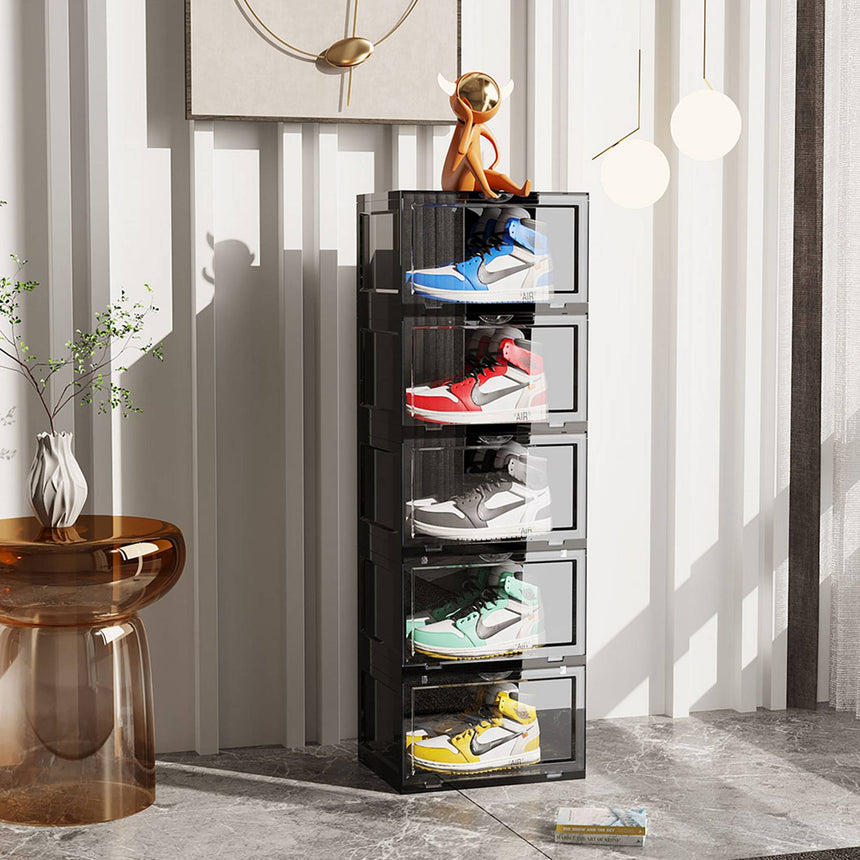 SOGA 5 Tier Shoe Organiser with Magnetic Door Black - Image 02