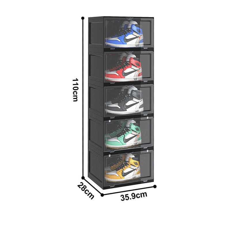 SOGA 5 Tier Shoe Organiser with Magnetic Door Black - Image 03