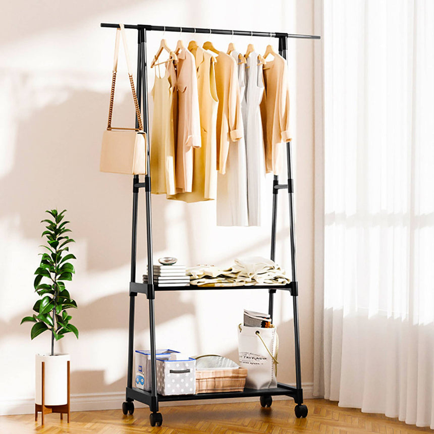 SOGA Clothes and Shoe Rack Organiser with Wheels Black - Image 02