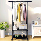 SOGA Clothes and Shoe Rack Organiser with Wheels Black - Image 03