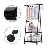 SOGA Clothes and Shoe Rack Organiser with Wheels Black - Image 05