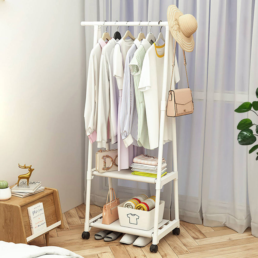 SOGA Clothes and Shoe Rack Organiser with Wheels White - Image 03