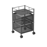 SOGA Square 2 Tier Steel Mesh Rotating Kitchen Cart with Wheels - Image 01