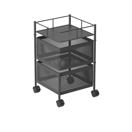 SOGA Square 2 Tier Steel Mesh Rotating Kitchen Cart with Wheels - Image 01