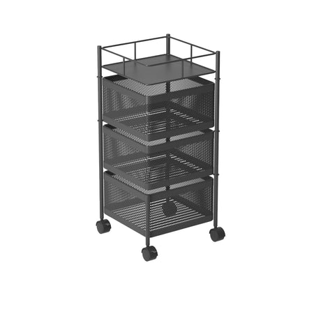 SOGA Square 3 Tier Steel Mesh Rotating Kitchen Cart - Image 01