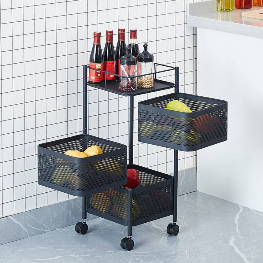 SOGA Square 3 Tier Steel Mesh Rotating Kitchen Cart - Image 03