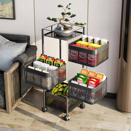 SOGA Square 4 Tier Steel Mesh Rotating Kitchen Cart - Image 02