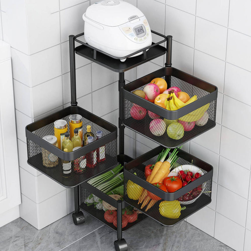 SOGA Square 4 Tier Steel Mesh Rotating Kitchen Cart - Image 05