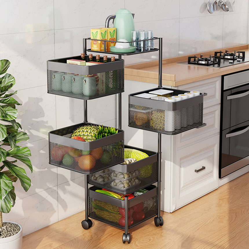 SOGA Square 5 Tier Steel Mesh Rotating Kitchen Cart - Image 02