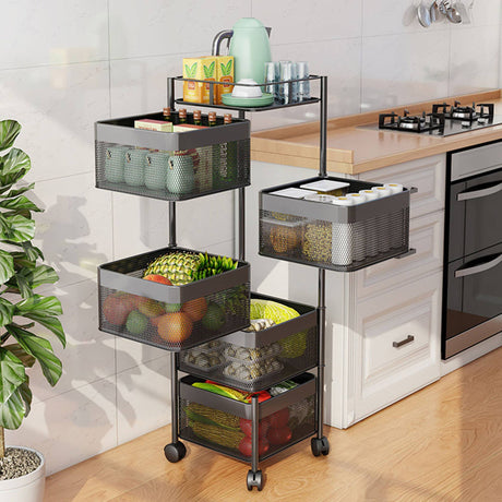 SOGA Square 5 Tier Steel Mesh Rotating Kitchen Cart - Image 02