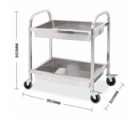 SOGA Stainless Steel 2 Tier Utility Cart 90x45cm - Image 02