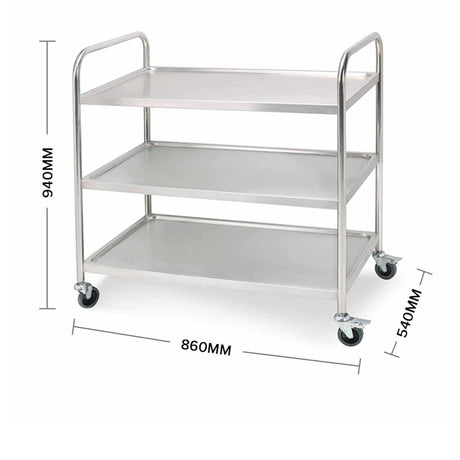 SOGA Stainless Steel 3 Tier Utility Cart 86x54cm - Image 02