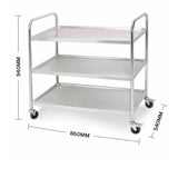 SOGA Stainless Steel 3 Tier Utility Cart 86x54cm - Image 02