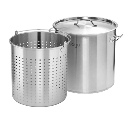 Soga Stainless Steel Stockpot with Pasta Strainer 30cm - 21L - Image 01