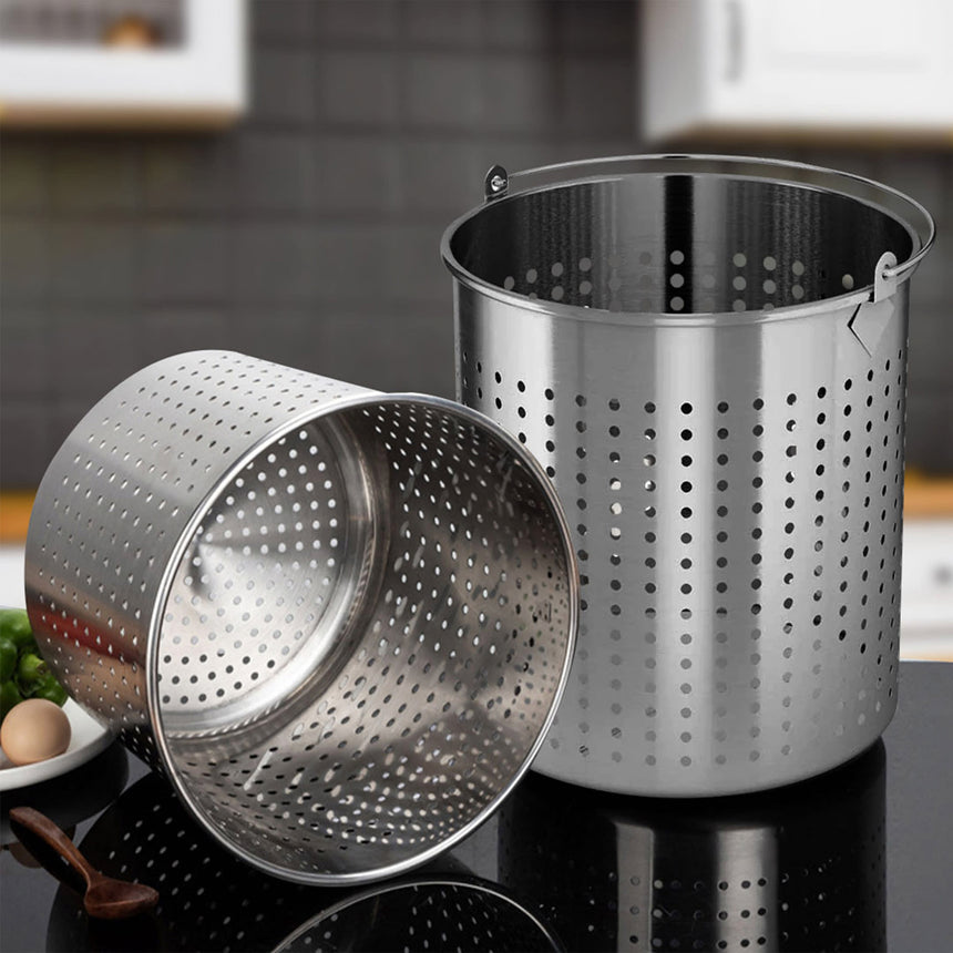 Soga Stainless Steel Stockpot with Pasta Strainer 30cm - 21L - Image 02