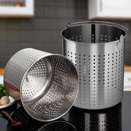 Soga Stainless Steel Stockpot with Pasta Strainer 45cm - 71L - Image 02