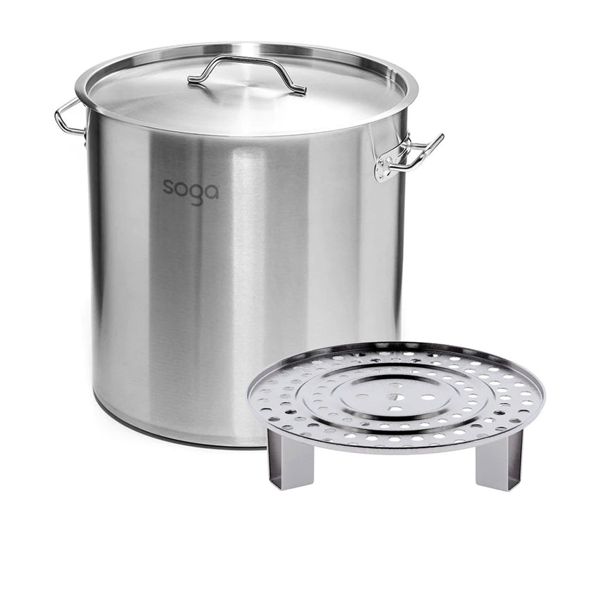 Soga Stainless Steel Stockpot with Steamer Rack 35cm - 33L - Image 01