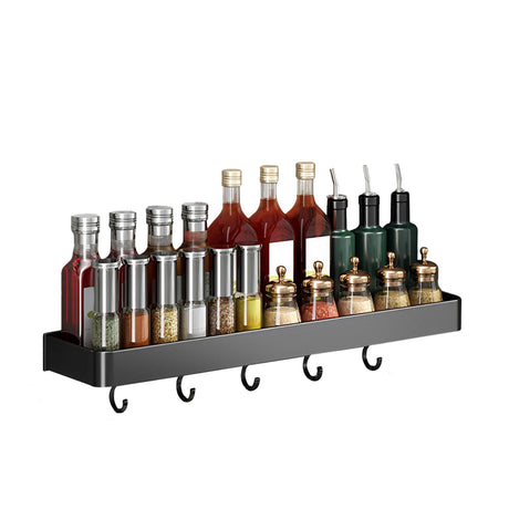 SOGA Wall Mounted Kitchen Spice Storage Organiser with Hooks 42cm - Image 01