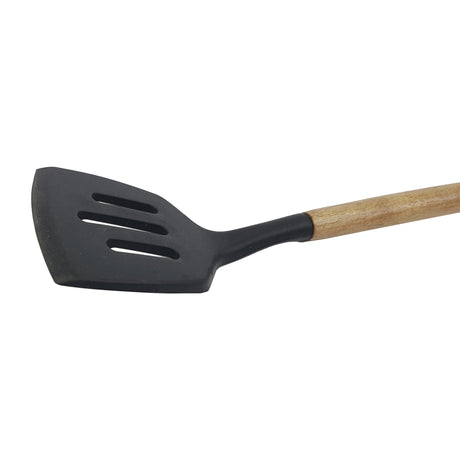 St. Clare Silicone Slotted Lifter with Acacia Handle in Black - Image 02