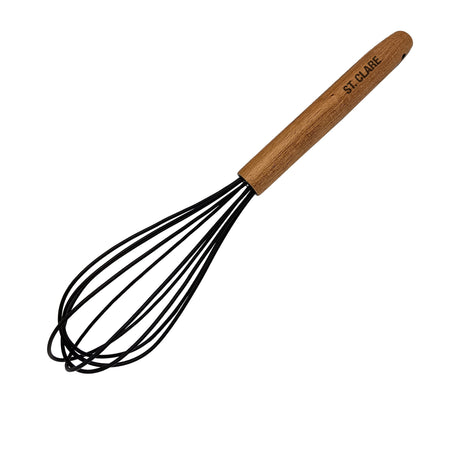 St. Clare Silicone Whisk with Acacia Handle 27cm in Black - Image 01