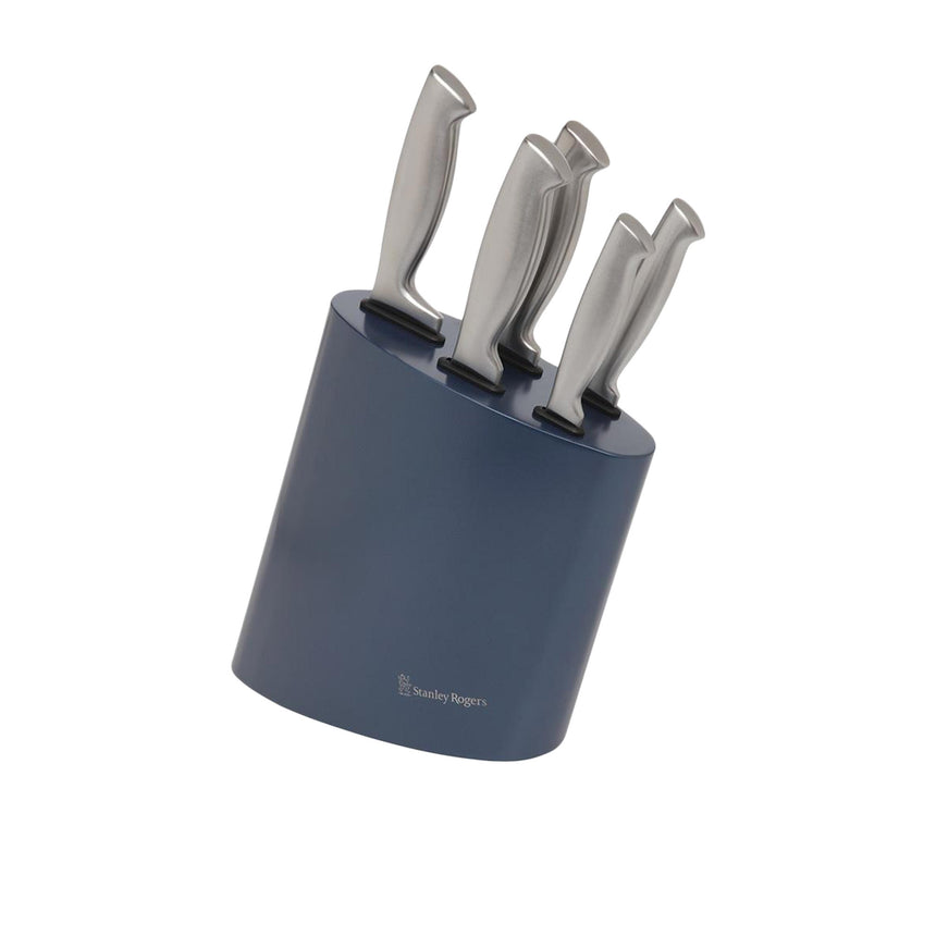 Stanley Rogers 6 Piece Modern Steel Metallic Knife Block Set in Blue - Image 01