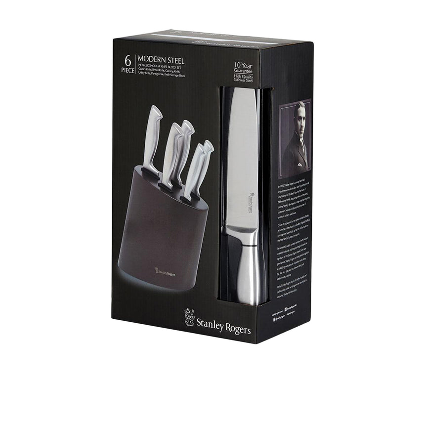 Stanley Rogers 6 Piece Modern Steel Metallic Knife Block Set Mocha - Image 04