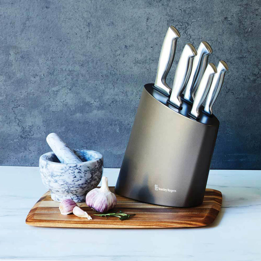 Stanley Rogers 6 Piece Modern Steel Metallic Knife Block Set Mocha - Image 05