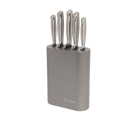 Stanley Rogers 6 Piece Oval Vertical Metallic Knife Block Set Pewter - Image 01