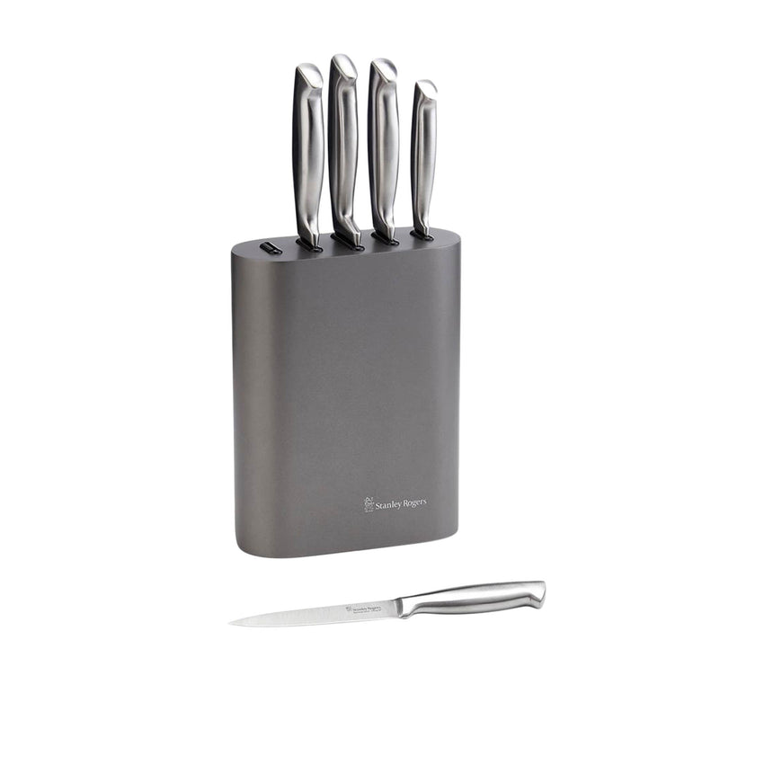 Stanley Rogers 6 Piece Oval Vertical Metallic Knife Block Set Pewter - Image 03