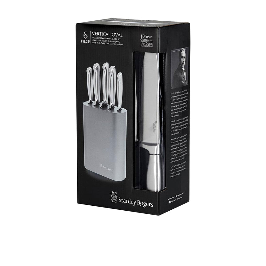 Stanley Rogers 6 Piece Oval Vertical Metallic Knife Block Set Pewter - Image 04