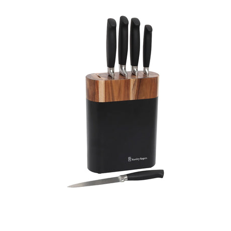 Stanley Rogers 6 Piece Oval Knife Block Set in Black & Timber - Image 01