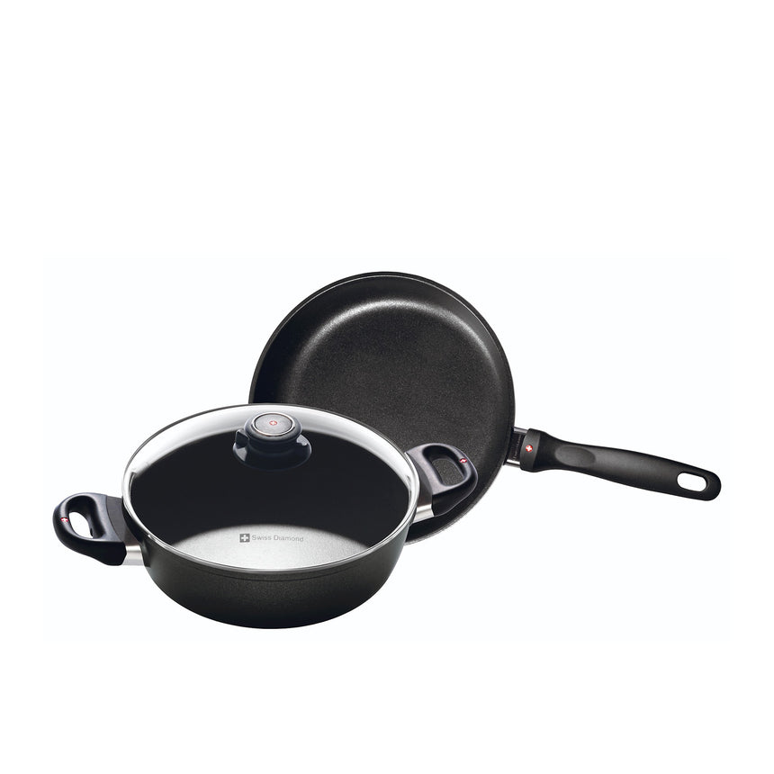 Swiss Diamond XD Classic Casserole 24cm and Frypan 24cm with Glass Lid - Image 01