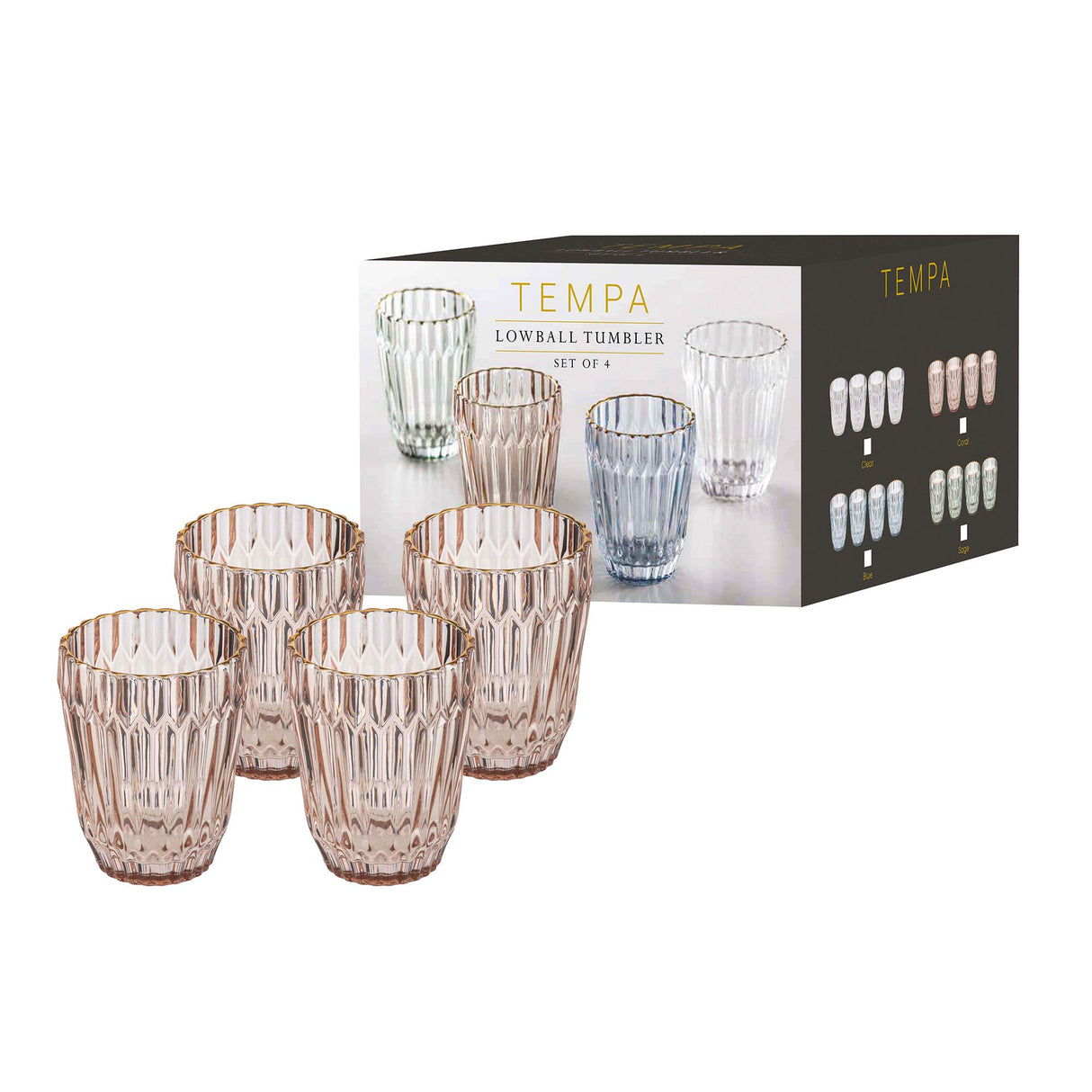 Tempa Amara Lowball Tumbler 250ml Set of 4 Coral - Image 05