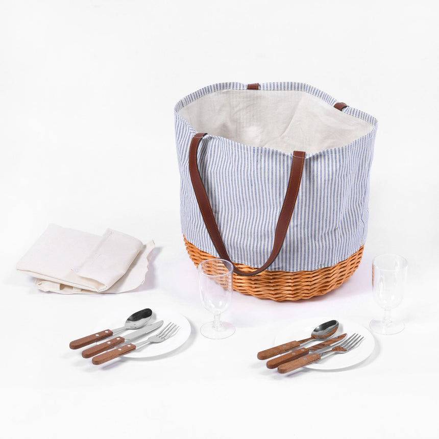 Vibes Barossa 2 Person Natural Wicker & Canvas Picnic Tote Bag Set - Image 03